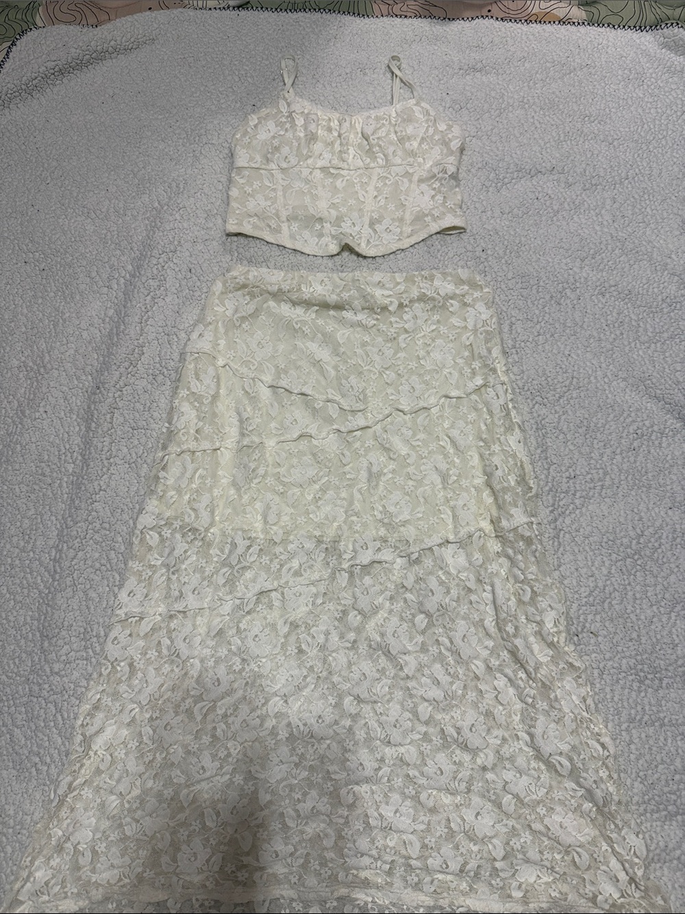 No Boundaries Cream Lace Crop Top & Skirt Set